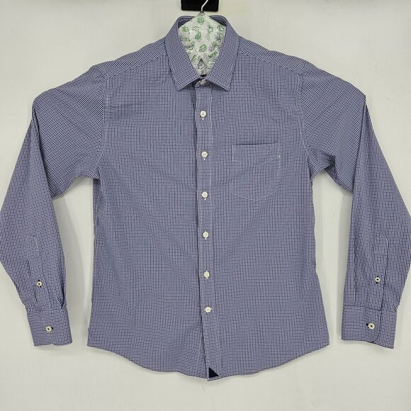 Untuckit Shirt Mens Medium Button Up Casual Preppy Blue Checkered Slim Fit - Picture 1 of 10
